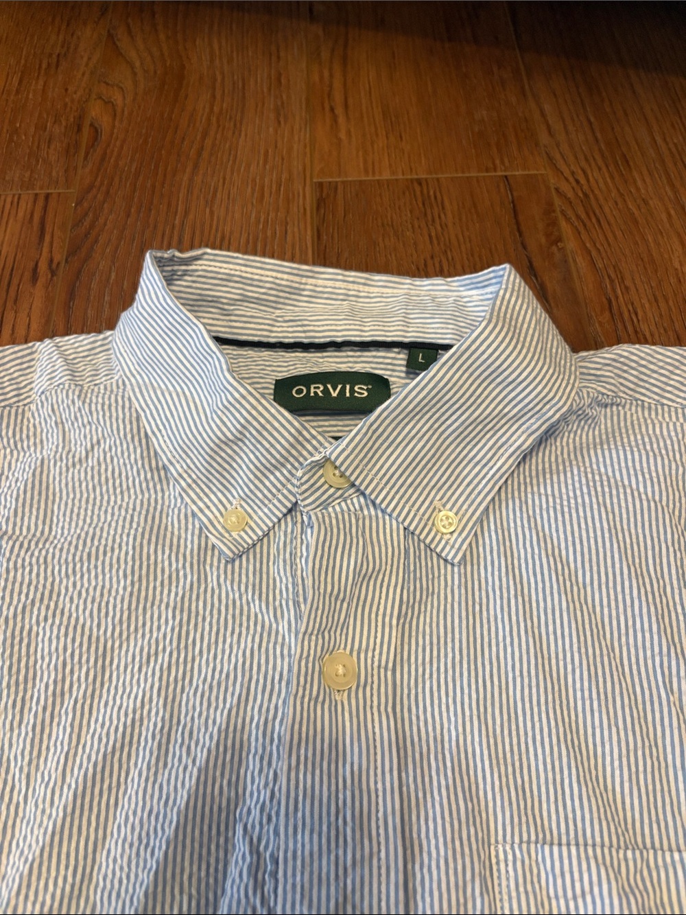 Orvis Men's Blue & White Fishing Shirt Size Large
